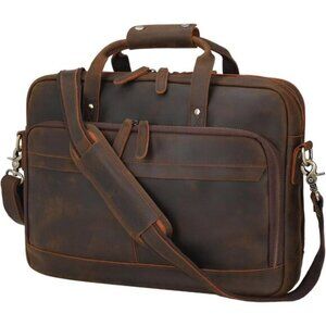 ⚡Men Deep Brown Fits 15.6 Inch Laptop Crossbody Bag Attached Leather Briefcase